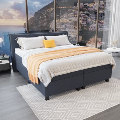 Mörgenn Boxspring Capri - Pocketvering Boxen en matrassen - Luxe 12cm topper - Donkerblauw - 80x200 cm - Inclusief Dekbed en Kussens