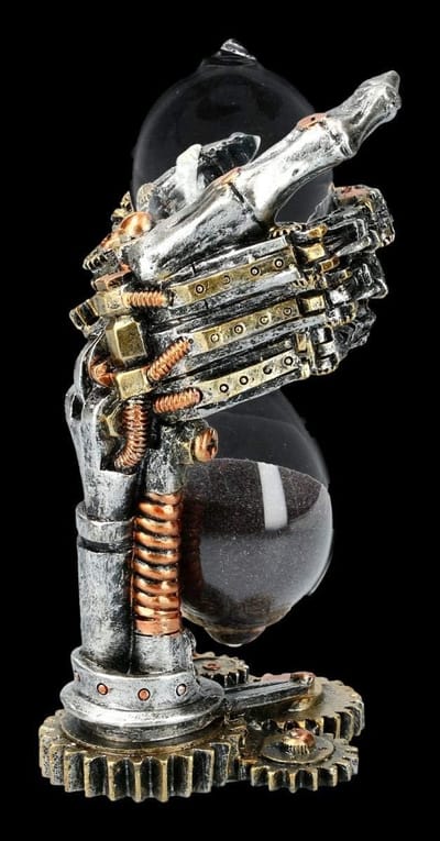 Zandloper Schedel Hand - Gotische Decoratie - Tijd Meten - Handbeschilderd Steampunk - 16cm Hoog - Niet Gespecificeerd