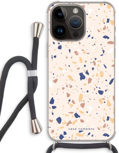 Case Company® - Hoesje met koord geschikt voor iPhone 14 Pro Max hoesje met Koord - Terrazzo N°23 - Telefoonhoesje met Zwart Koord - Bescherming aan alle Kanten en Over de Schermrand