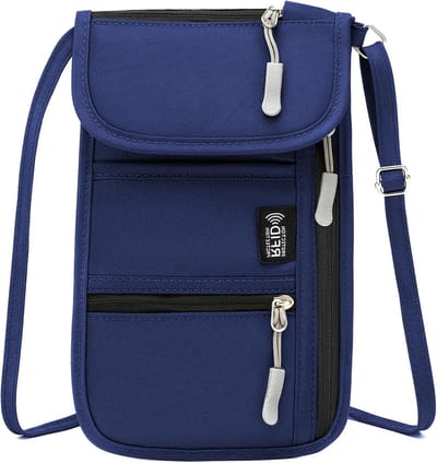 Reisdocumenten Tas voor Dames en Heren, Compact en Handig voor Paspoort en Accessoires, Donkerblauw