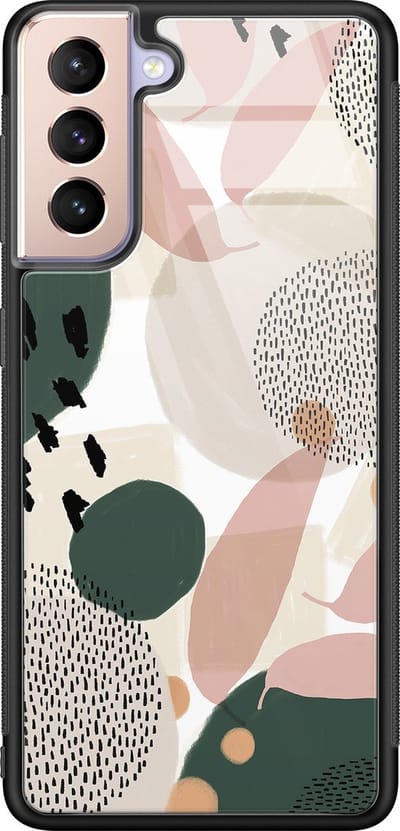 Hoesje geschikt voor Samsung Galaxy S21 - Abstract print - Luxe Glazen Hardcase - Print / Illustratie - Bruin