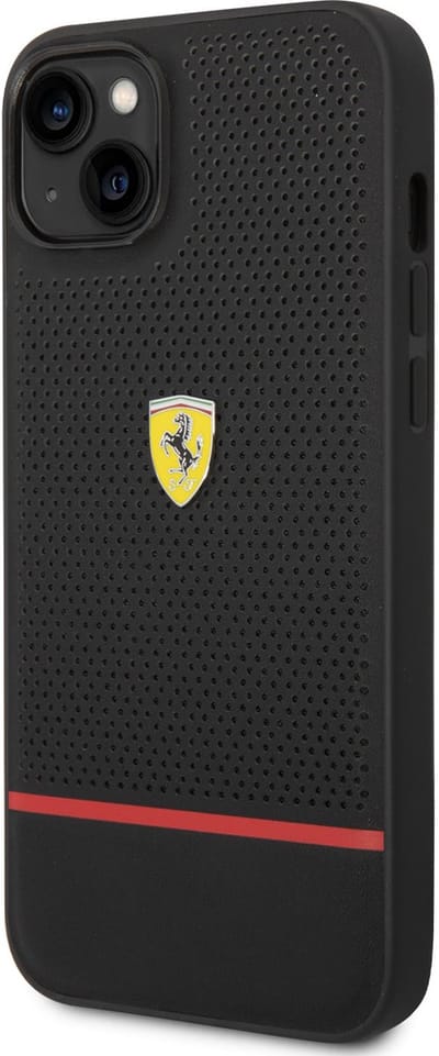 Ferrari Back cover - iPhone 14 Plus & 15 Plus - Zwart - Geperforeerde textuur - Sportieve uitstraling