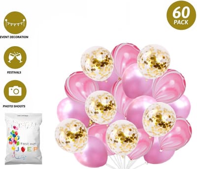 FeestmetJoep® 60 stuks ballonnen Goud & Marmer roze – Verjaardag Versiering