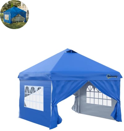 Partytent opvouwbaar - Paviljoen - 3x3m - Easy up - Waterdicht - met Zijwanden - Weerbestendig - Blauw