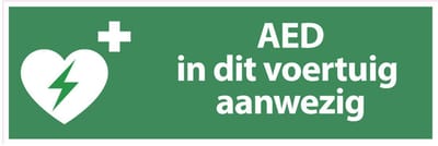 AED in dit voertuig aanwezig tekstbord - kunststof 300 x 100 mm