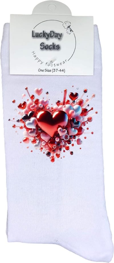 Hartjes - Opkikker - Grappige sokken - Valentijns cadeau - Verjaardagscadeau - Sint cadeau - Leuke sokken - Liefde - Vrolijke sokken - Cadeautje - Grappig cadeau - Kerst Sokken - Vaderdag - Moederdag - Leuk cadeautje - Sokken maken Happy - Maat 37-44