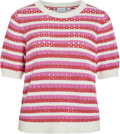 VILA - VIELINJA O-NECK 2/4 STRIPE KNIT TOP/R/1 - Dames - T-shirts