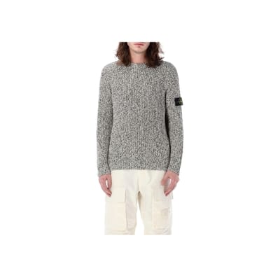Stone Island Logo Badge Ronde Hals Losse Pasvorm Katoenen Pullover Trui Heren trui Grijs-Groen 8015531D1-V0001 M gray