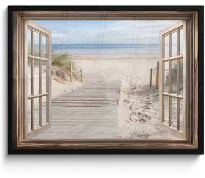 Poster in lijst - Fotolijst 70x50 cm - Posters - Doorkijk - Strand - Duinen - Pad - Landschap - Posterlijst zwart - Decoratie - Wanddecoratie woonkamer - Muurdecoratie slaapkamer