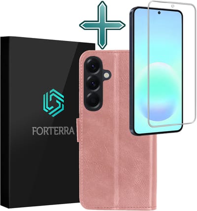 Hoesje Met Screenprotector - Geschikt voor Samsung Galaxy A57 - Luxe Pasjeshouder - Flipcase - Bookcase Portemonee - Flip Case - Kunstleer Book Case - Book Cover - Walletcase - Portemonneehoes - Rosé goud