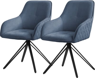 Eetkamerstoel set van 2 draaibare stoelen blauw in geweven stof met rugleuning en armleuningen ML design