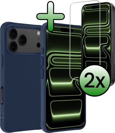 Hoesje Met 2x Screenprotector - Geschikt voor Apple iPhone 17 Pro Max - Sterk & Shockproof - Back Cover - Siliconen Case - Telefoon Hoes - Donkerblauw