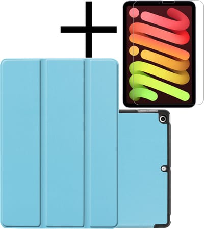 Hoes - Geschikt voor Apple iPad Mini 6 (2021) - 8.3 inch - 6e Generatie - Met Screenprotector - Trifold Bookcase - Hard Cover - Hardcover Book Case - Tablet Hoesje - Lichtblauw