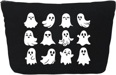 Famanu – Halloween make-up tas met spookprint, lichtgewicht canvas cosmetische organizer