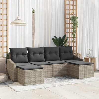 vidaXL Bankstel 6 st Lichtgrijs poly rattan