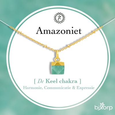 Bixorp Gems Amazoniet Chakra ketting - 18 Karaat Verguld Goud & Roestvrij Staal - Keel Chakra - 36cm + 8cm verstelbaar