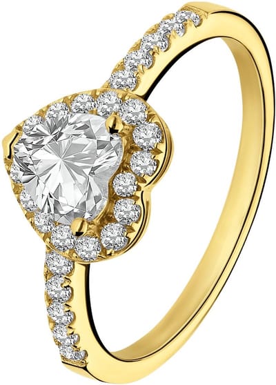 Lucardi Dames Zilveren goldplated ring hart met zirkonia - Ring - 925 Zilver - Goudkleurig - 19 / 60 mm