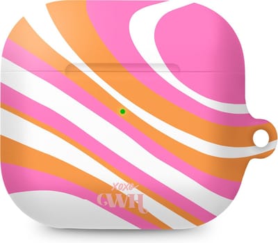 xoxo Wildhearts hoesje geschikt voor AirPods 3 - Chasing Sunsets - Matte - Ook als telefoonhoesje verkrijgbaar - schokbestendige case - koptelefoon hoesje - Mat - Beschermhoes met golvende print - golven - Beige - Oranje - Roze