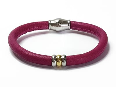 NIEUW! Jolla - dames armband zilver - leer - magneetsluiting - bedels - tweekleurig - Single Ladies - Fuchsia