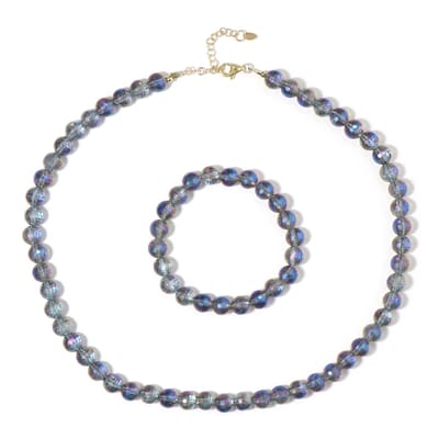 Cavill - 925 Sterling Zilver Set - Verguld - 2 57 ct Maanlicht Kwarts - Facet Ronde Kralen - Verstelbare Ketting en Armband