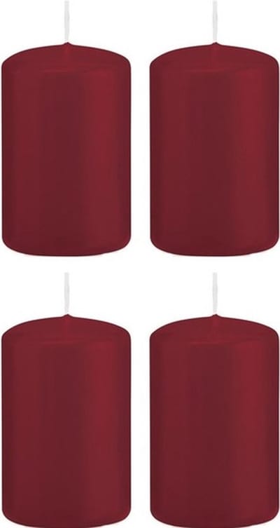 Trend Candles Cilinderkaars/stompkaars - 4x - bordeauxrood - 5 x 8 cm - 18 branduren - met brandvertragende folie