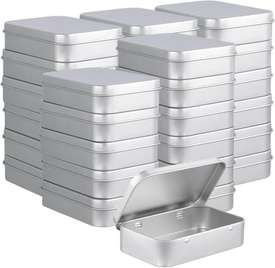 Set van 36 rechthoekige metalen opbergdozen met deksel, 9,5 x 6 x 2 cm, ideaal voor opslag, knutselen en organisatie van kleine voorwerpen