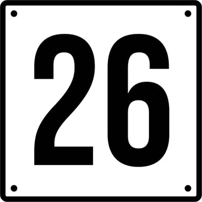 Huisnummerbord 26 - Incl. Schroeven en Pluggen – Acrylaat - 10 x 10 cm - Wit met Zwart