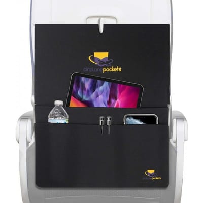Vliegtuig Maaltijdplateauhouder, Stoelrug Organizer, Tafelbladhoes, Ophangtas voor Vliegtuigstoelrug, Opbergtas voor Telefoon en Beker gray