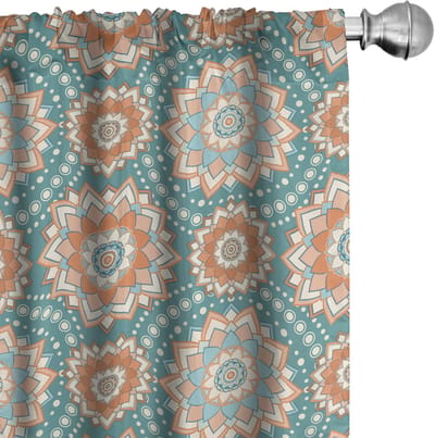 ABAKUHAUS Lotus – Gordijnen – Geometrische mandala – 2x75x225 cm microvezel Lichtblauw Beige Perzik