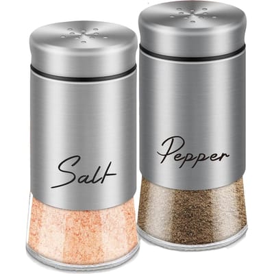 2 stuks Zout Peper Glazen Strooiers Set Roestvrij Staal Kruidenfles Multifunctioneel Kruiden Zout Specerijen Pot Keukenaccessoires white