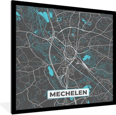 Fotolijst incl. Poster - Kaart – Plattegrond – Stadskaart – Mechelen – België - Grijs - 40x40 cm - Posterlijst