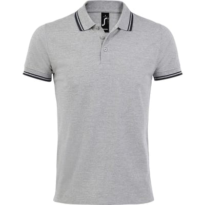 SOLS Heren Pasadena getipt korte mouw Pique Polo Shirt (Heide Grijs/Navy)