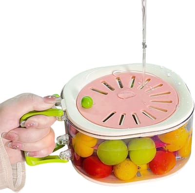 Fruitschaal Zeef - Keukenmand Kom - Maaltijden Bereiden - 2-in-1 Klapgreep - 16 x 15 x 8.5 cm - Roze