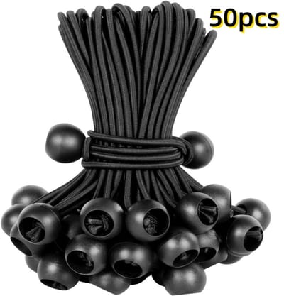 Elastische Koorden - Spanbanden met Bal - Tent Vastzetten - Duurzaam Nylon Materiaal - 50 Stuks 15cm - Zwart