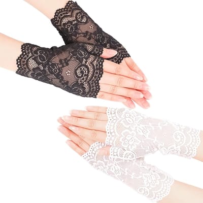 Set van 2 vingerloze handschoenen van kant, elegante trouwhandschoenen, communieaccessoires voor dames, perfect voor bruiloften en feesten