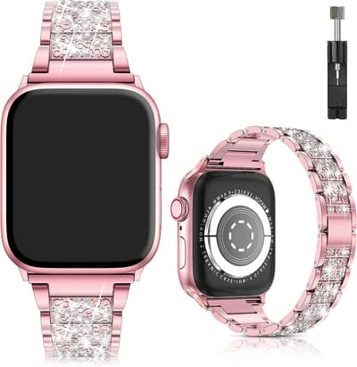 Stravo Luxe Elegante Diamant Shining Bandje Geschikt voor Apple Watch 42mm (Series 11/10), 41mm (Series 9/8/7), 40mm (Series 6/5/4, SE 3/2/1), 38mm (Series 3/2/1) - Roze - iWatch Bandje Sieraden, Verstelbaar Metaal Horlogebandje
