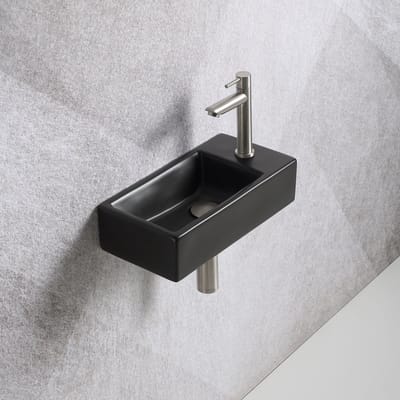 Fonteinset Mia 40.5x20x10.5cm mat zwart rechts inclusief fontein kraan, sifon en afvoerplug RVS
