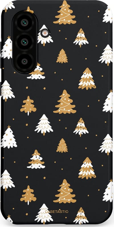 Casetastic hoesje geschikt voor Samsung Galaxy A36 / Samsung Galaxy A56 - Dubbellaagse bescherming - Happy Chistmas Kerstbomen - Fashion Case - Zwart