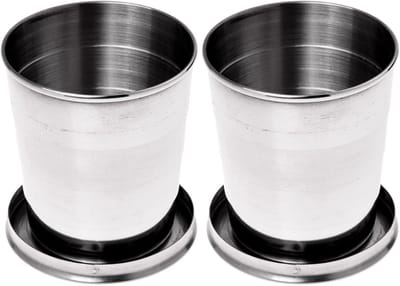 Set van 2 Opvouwbare beker RVS - Koffiebekers to go - Roestvrij stalen opvouwbare mok - Opvouwbare reisbeker - Onderweg - Camping - Herbruikbaar - Pocket cup - Outdoor wandelreizen - 250ML