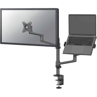 Neomounts NEXT Lite DS20-425BL2 Monitorarm 1 scherm met laptophouder - 17-27" - 0-8 kg - ruimtebesparend T-Rex model - 100% plasticvrije verpakking - universeel - zwart