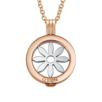 Quiges Munthouder met Ketting en Munt 25mm Bloem - RVS Roségoudkleurig - EPRHZ664