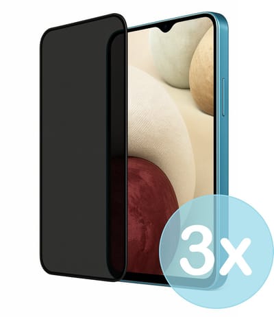 Privacy Screenprotector Geschikt voor Samsung Galaxy A12 – Anti-Gluren – Krasbestendig Gehard Glas 9H – Volledige Dekking – 3-Pack – FuturiQ