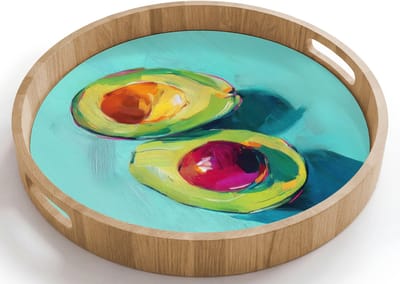Dienblad rond 40x40 cm - Schootdienblad hout - Avocado - Groen - Pit - Schaduw - Borrelplank rechthoek - Plateau houten dienbladen