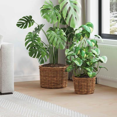 vidaXL - Plantenmand - met - opslag - GENDT - 2 - st - Natuurlijk - Bruin - Kubu - Rattan