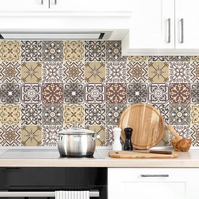 Tegelstickers voor de muur in keuken en badkamer - 9 Pittigliano cementtegelstickers - 9 stickers van 10x10 cm