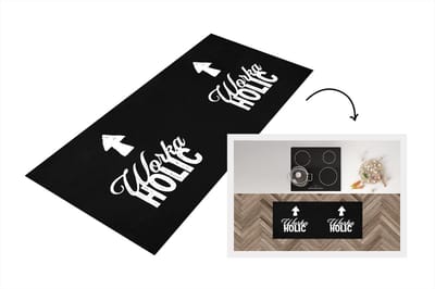 Keukenloper - Loper keuken - Quotes - Zwart - Wit - Workaholic - 120x50 cm - Keukenloper vinyl