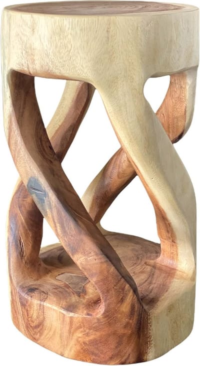 Ronde Houten Kruk - Luxe Bijzettafel van Massief Hout (50x28x28cm) - Handgemaakte Houten Salontafel