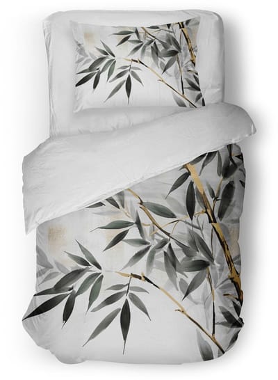 Eleganzzz Dekbedovertrek Silent Leaves - White - Dekbedovertrek 140x200/220cm - Micropercal - Eenpersoons - Dekbedovertrekken - Botanisch Dekbedovertrek