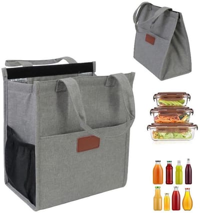 KZQ Picknicktas - Geïsoleerde picknicktas voor buiten - Geïsoleerde lunchtas - Verdikte aluminiumfolie draagtas - Extra dikke lunchtas - Grijs - 28×25×16 cm