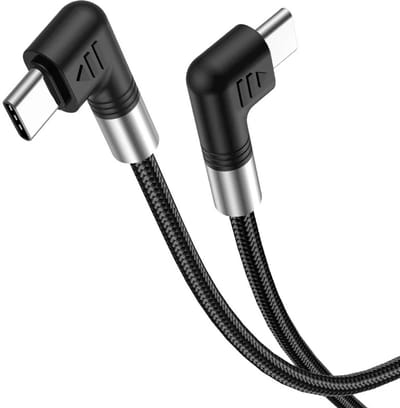 DrPhone FlexAngle 100W USB-C naar USB-C Kabel – Dubbel Haaks – PD Snelladen 100W – 5A – Gevlochten – E-Marker Chip – Voor Laptop Tablet Smartphone – 0.5m - Zwart